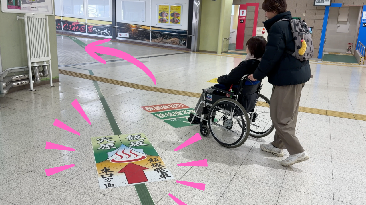 「飯坂電車」の案内表示