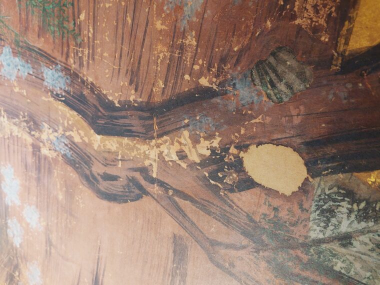 檜図屏風の剥落を再現